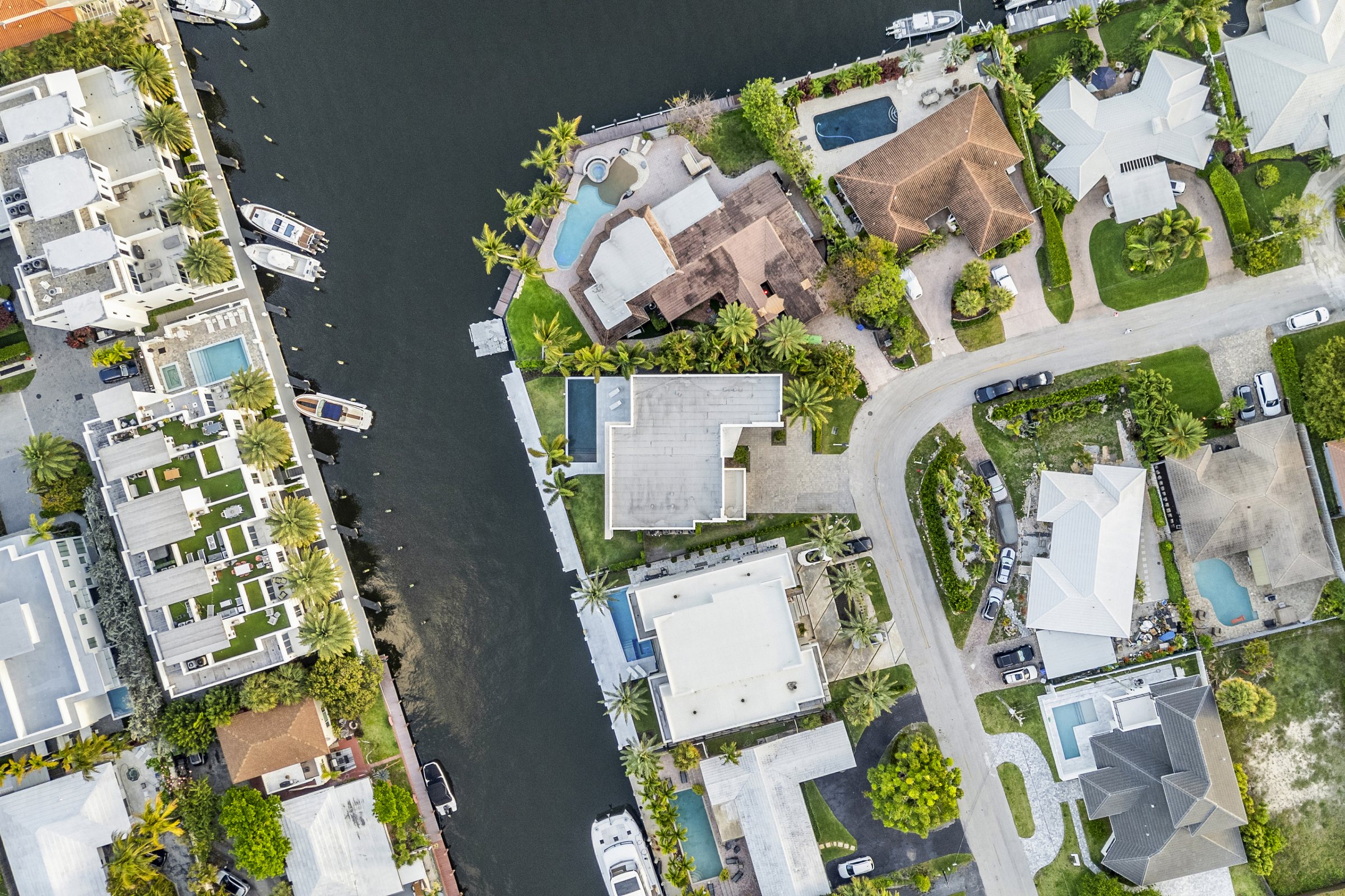 Aerial, Canal Approach at Casa Aqua, 4232 E Tradewinds Ave, Lauderdale-by-the-Sea