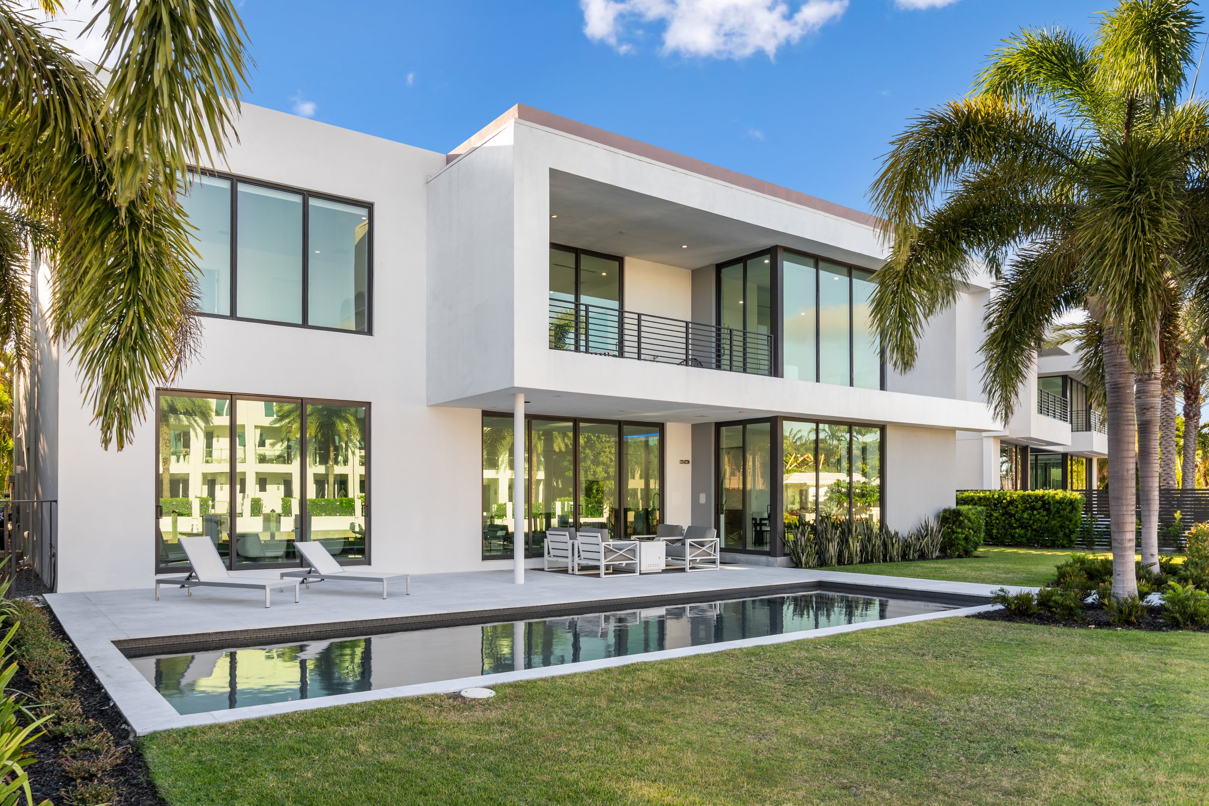 Rear Architecture with Pool and Canal at Casa Aqua, 4232 E Tradewinds Ave, Lauderdale-by-the-Sea